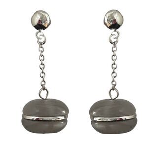 Roberto by RFM Chain Drop Earrings – Glossy Gray Beads and Silver Tone Chain